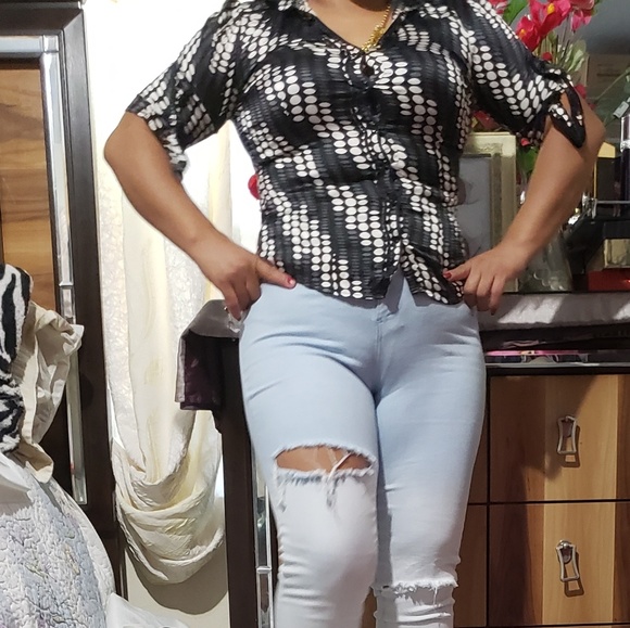 bebe Tops - bebé  blouse black and white satin size Medium